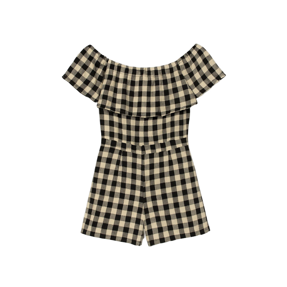 Traffic People Black and White Ruffled Off-Shoulder Romper XS​